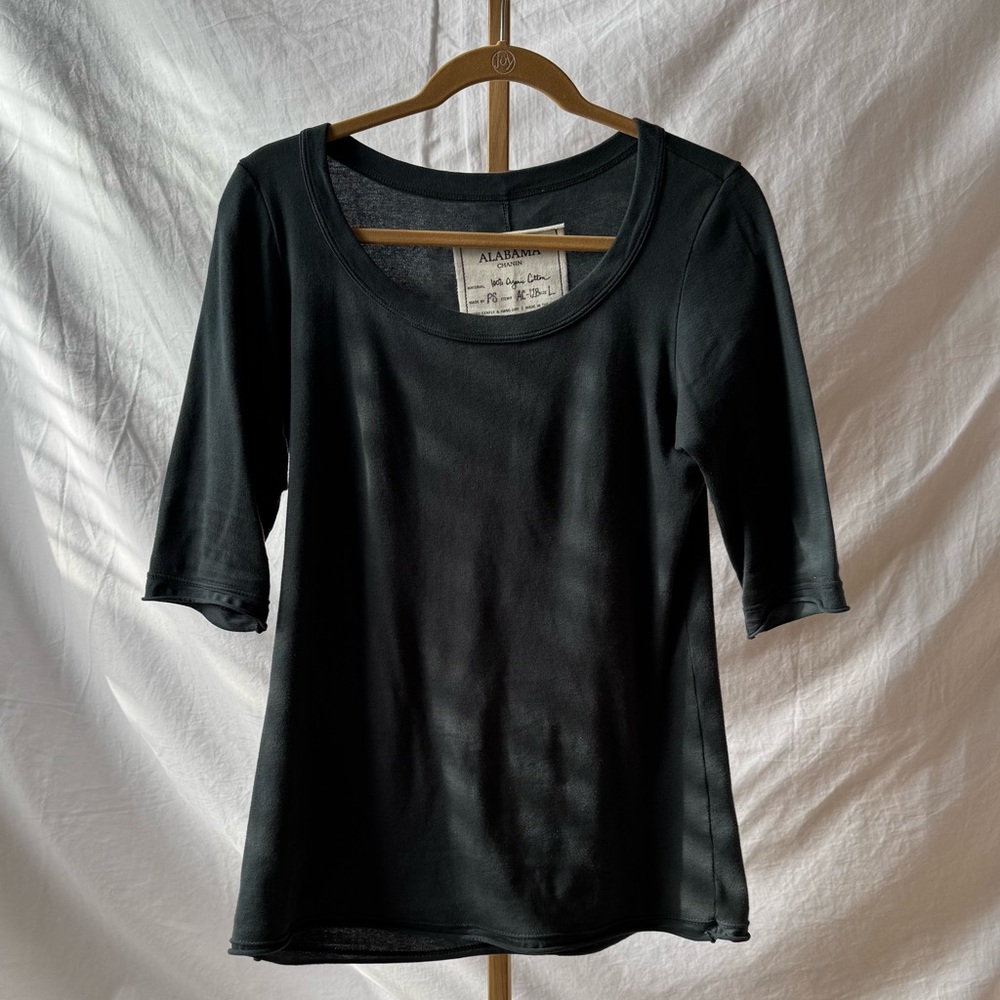 Alabama Chanin elbow length tee teal dark blue L large EUC pre-loved